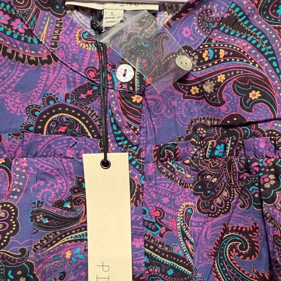 Pinch Shirt Dress Womens M Purple Paisley Button Front Belted 3/4 Sleeve - Picture 5 of 5